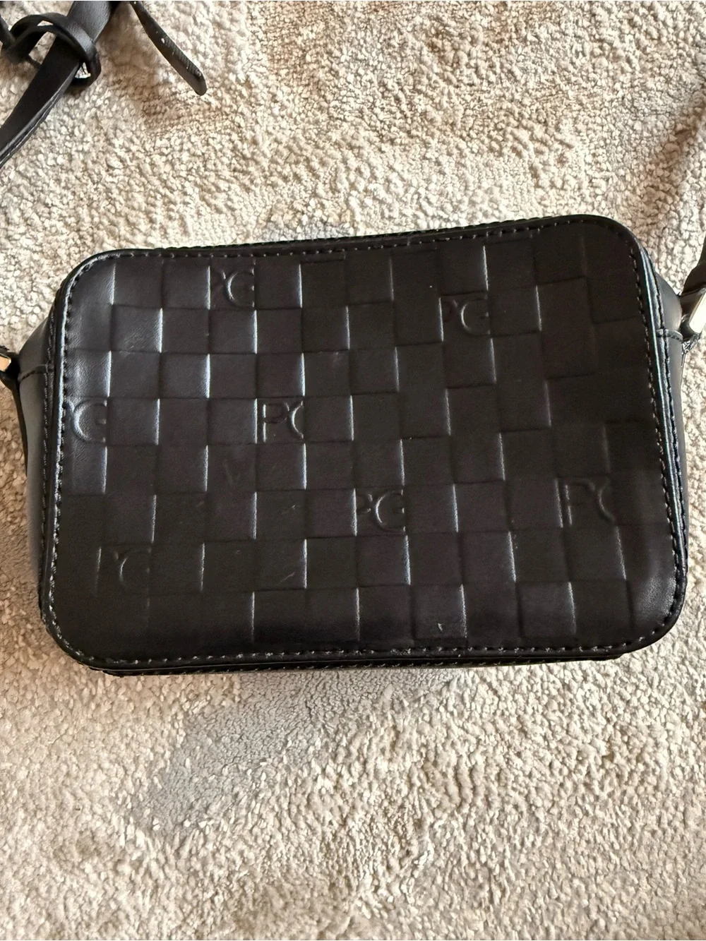 Purificación García Black Embossed Logo Crossbody Bag